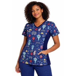 Cherokee Medical Nurse Scrub Top Women's S Veggie Print Knit Side Panels NWT